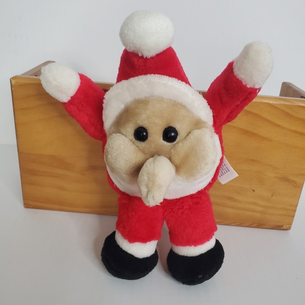 Vintage SOFT THINGS Brand Santa Big Nose Claus Plush 8" Stuffed Toy, Star Shaped